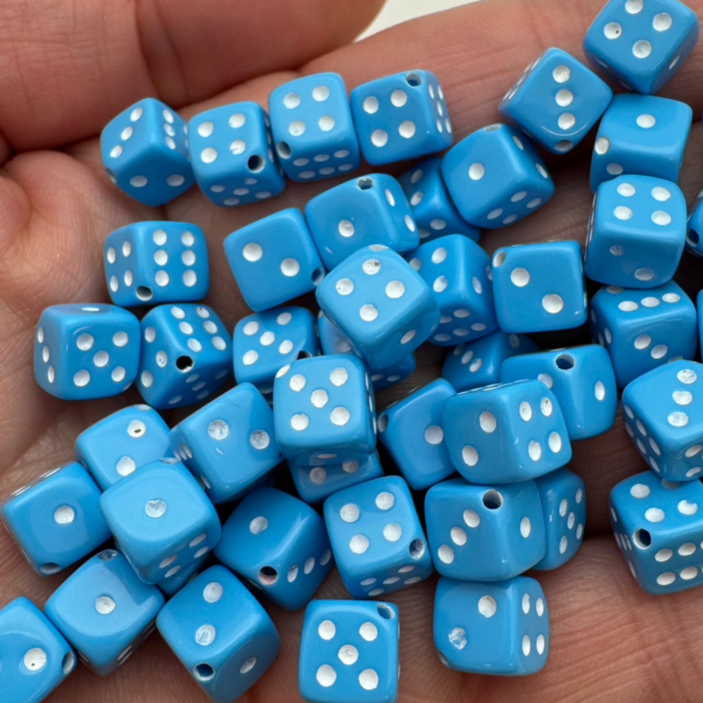 Dice Bead 9mm Sky Blue with white