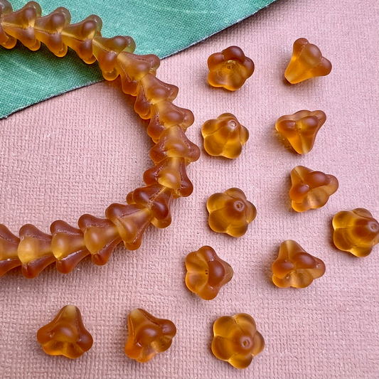 Honey Orange Matte Bell Flower Large Cap Beads - 25 Pieces