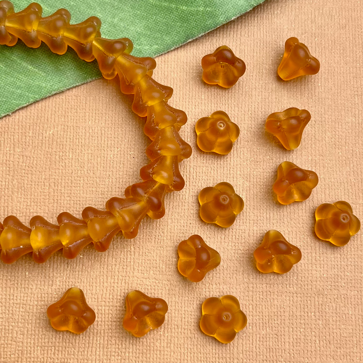 Honey Orange Matte Bell Flower Large Cap Beads - 25 Pieces