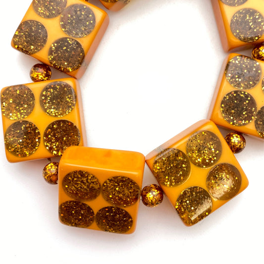 Glitter Square 20mm Pumpkin with Glitter Polka Dot