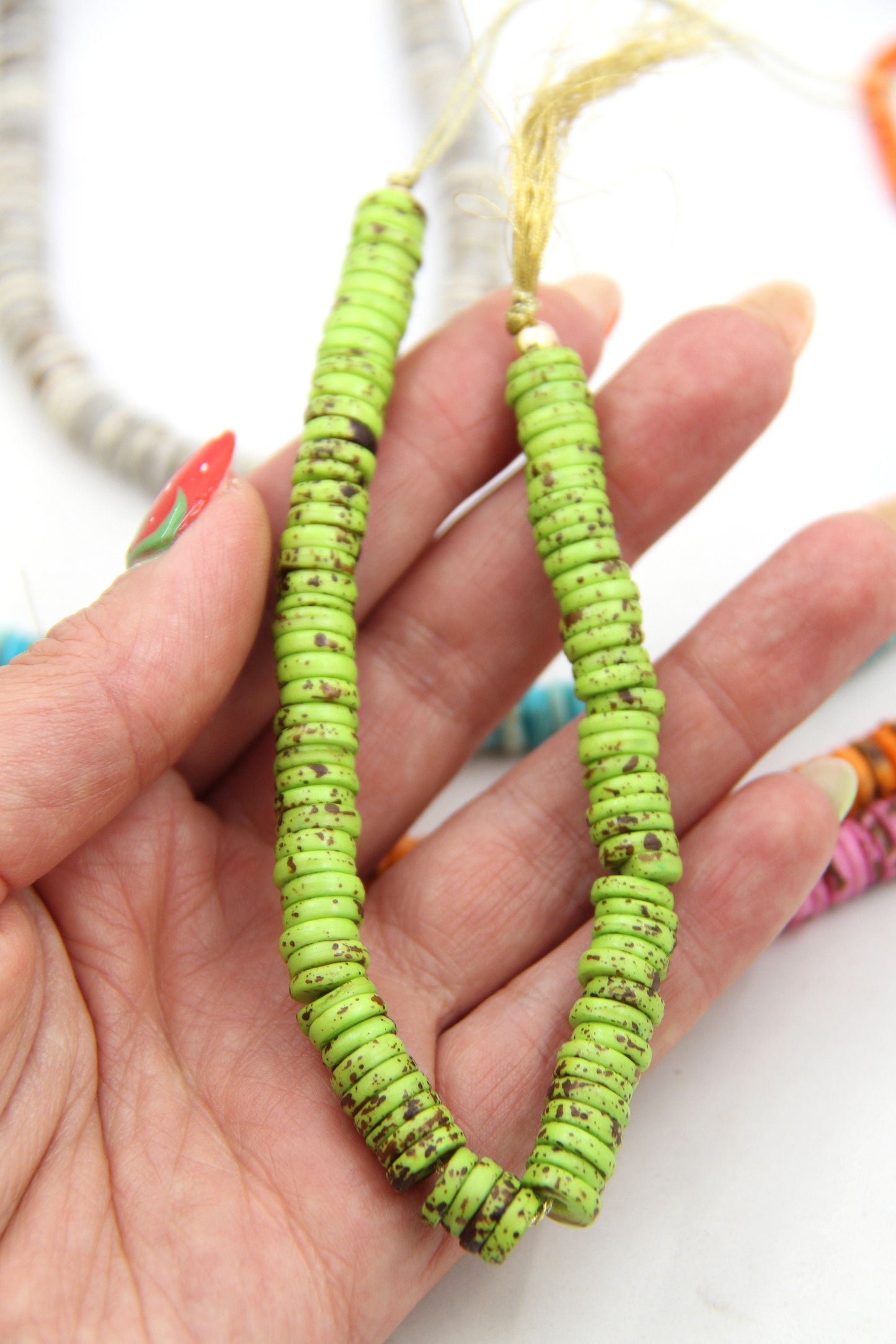 Bright & Speckled Bone Beads: Heishi Disc Spacers, 8x2mm, 90+ beads
