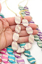 Carved Stripe Flat Oval Bone Beads, 17x24mm, 9 Easter Egg Beads