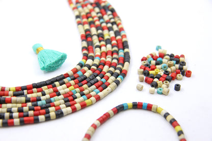 Bone Spacer Beads: 5x4mm Retro Multi Colored Heishi Discs