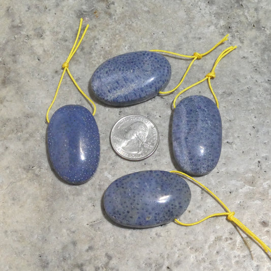 Natural Blue Coral 23-27x38-43 mm Oval Pendant 1.5mm Hole (1pc)
