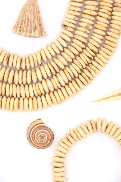10mm Café Cream Bone Heishi Natural Spacer Discs, 72 beads