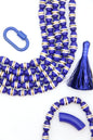 Bone Beads: Navy Barrel Tube Beads w/ White & Gold Stripes, 7x12mm