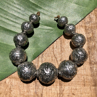 Silver Plated Hand Carved Nepalese Beads