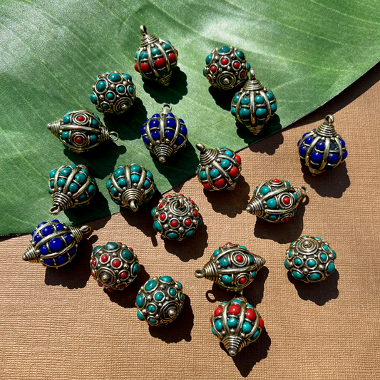 Tibetan Brass & Stone Pendants - 1 Piece