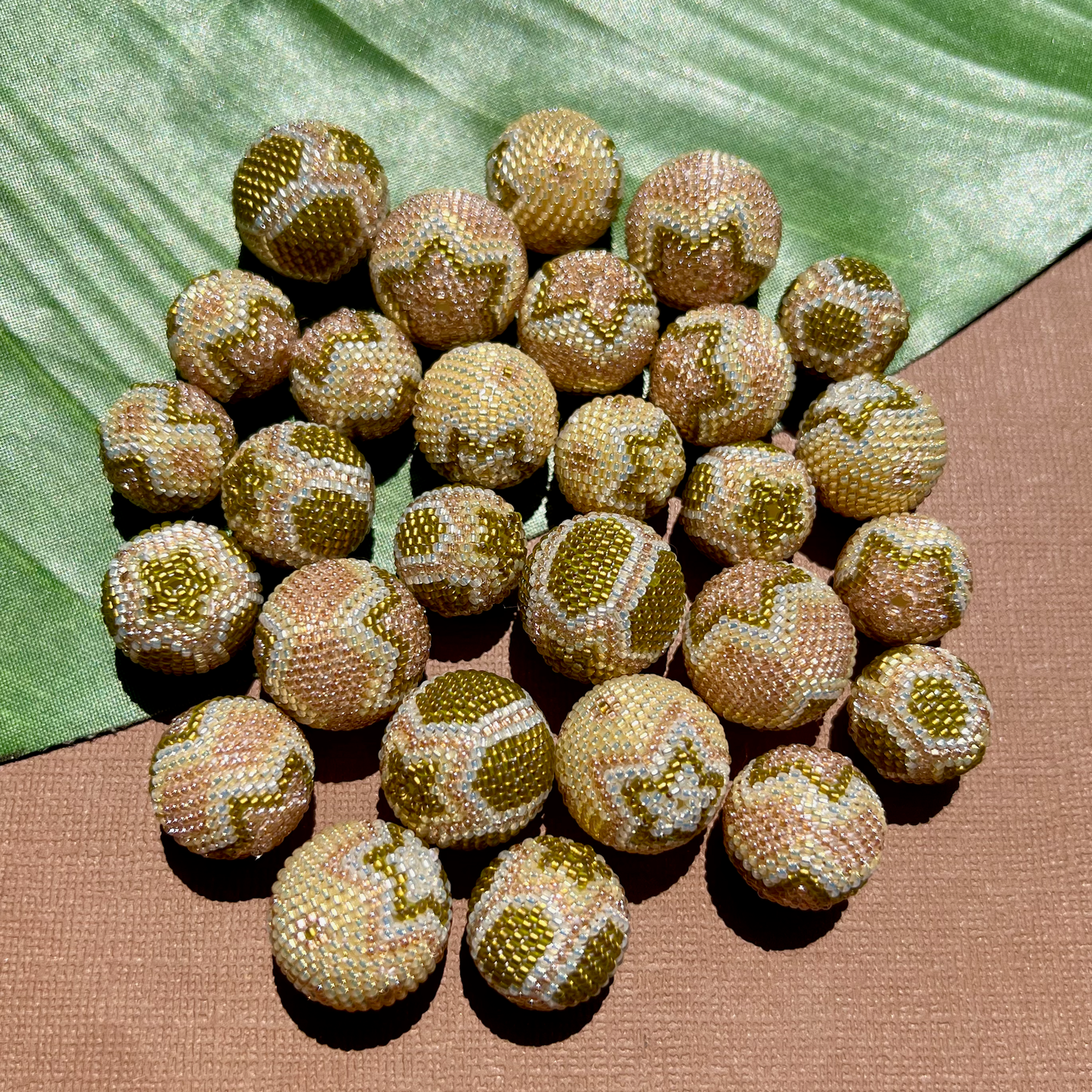 Gold Olive Pink (Size 15) Beaded Beads