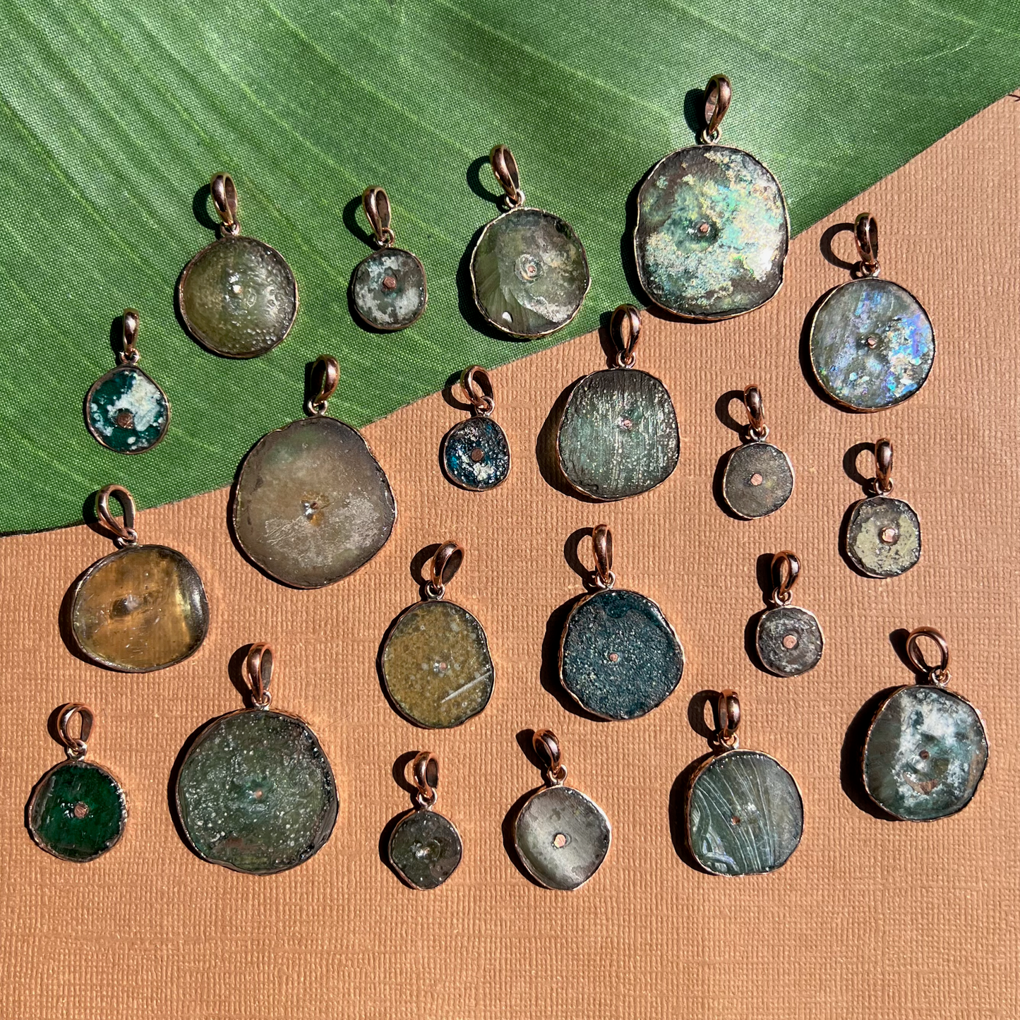 Roman Glass Round Pendants - 1 Piece