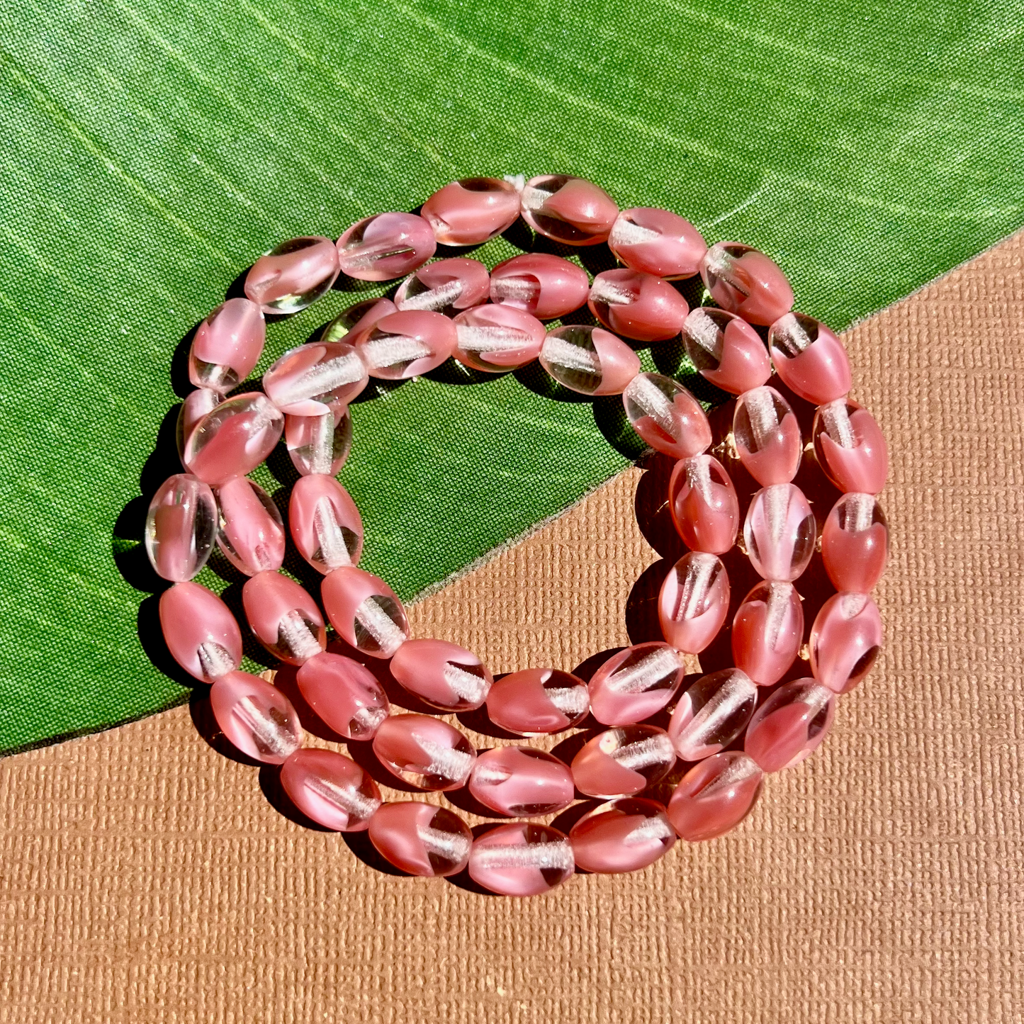 Pink & Clear Oval Beads - 50 Pieces