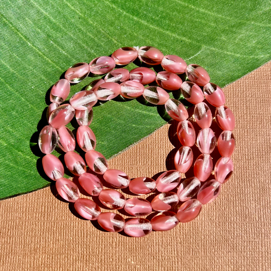 Pink & Clear Oval Beads - 50 Pieces