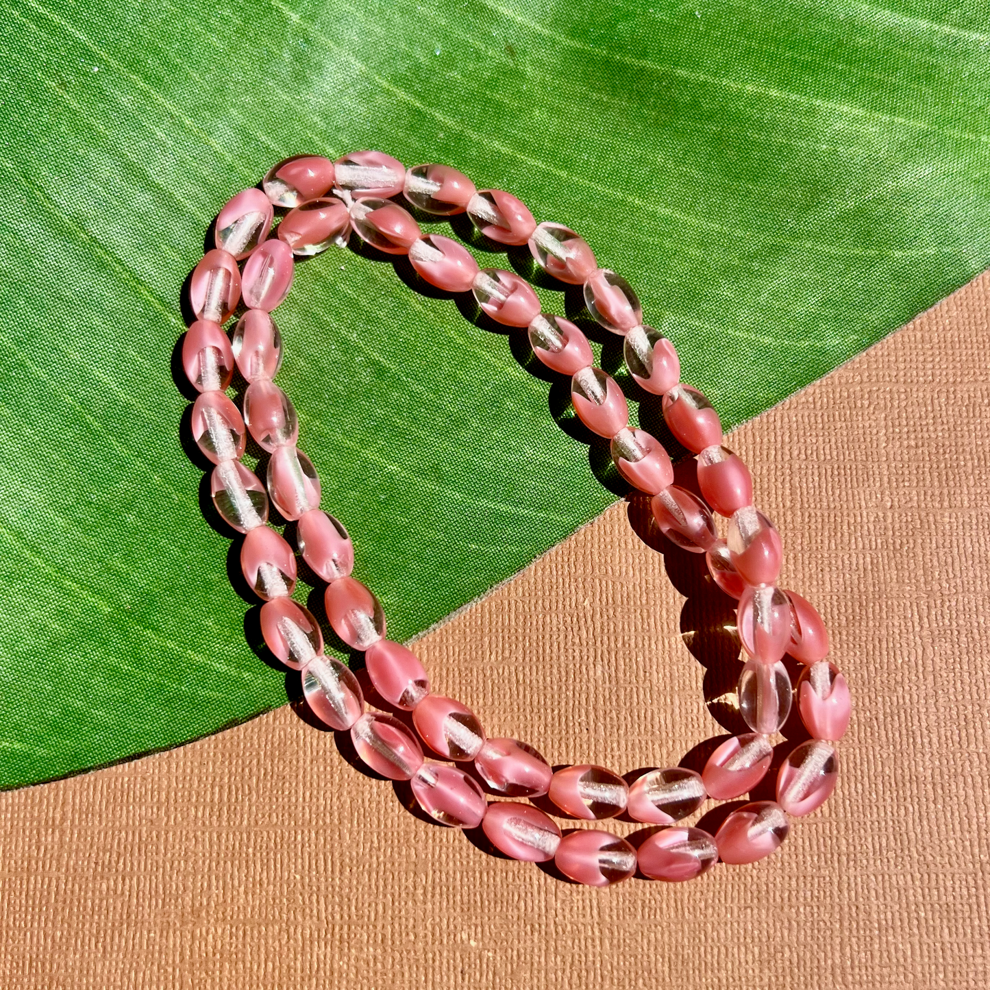 Pink & Clear Oval Beads - 50 Pieces