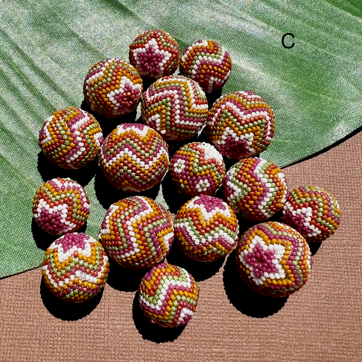 Pink Green Orange (Size 15) Beaded Beads
