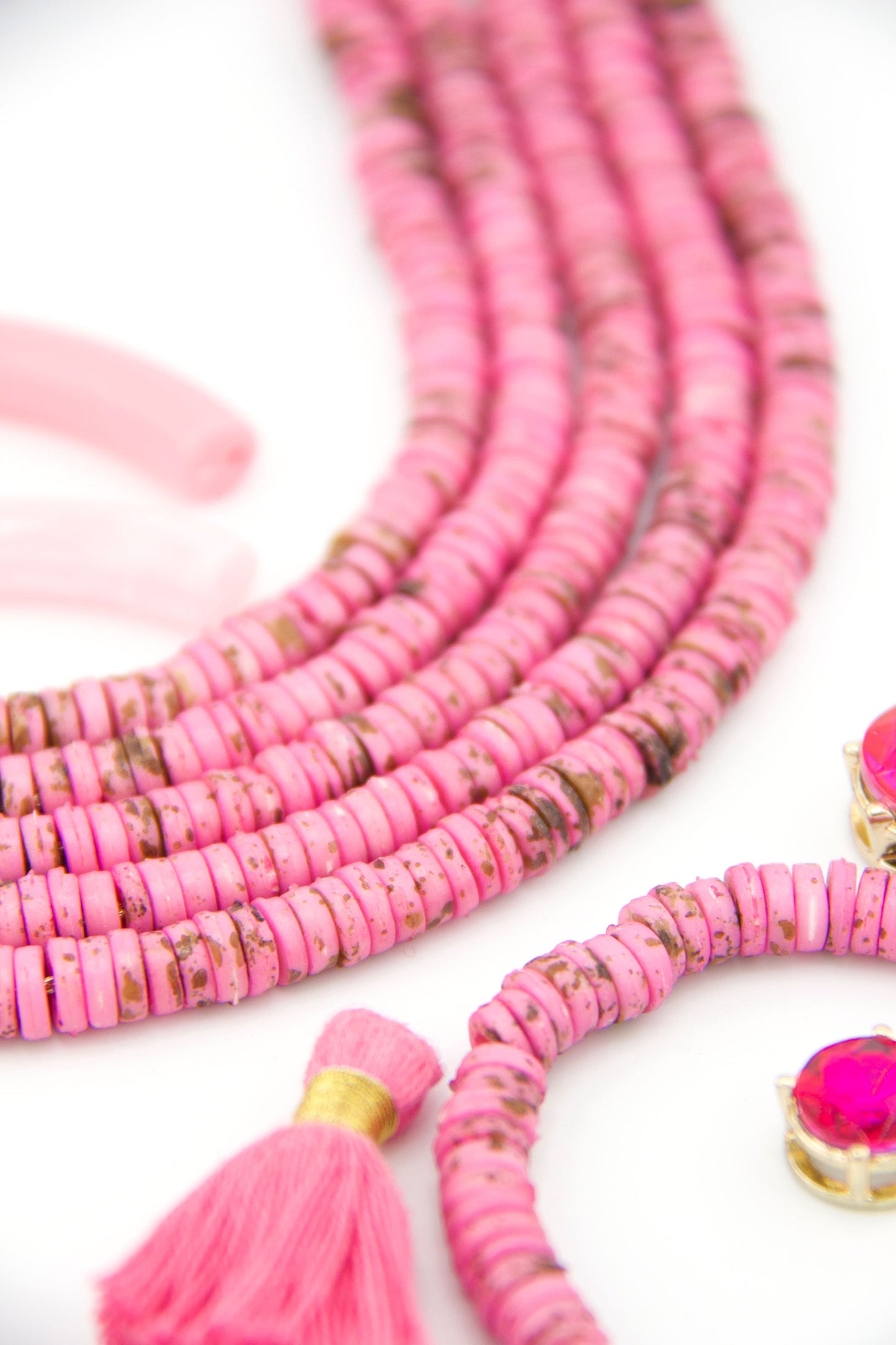 7mm Pink Speckled Bone Beads, Valentine's Day Beads, 100 beads, Heishi Discs