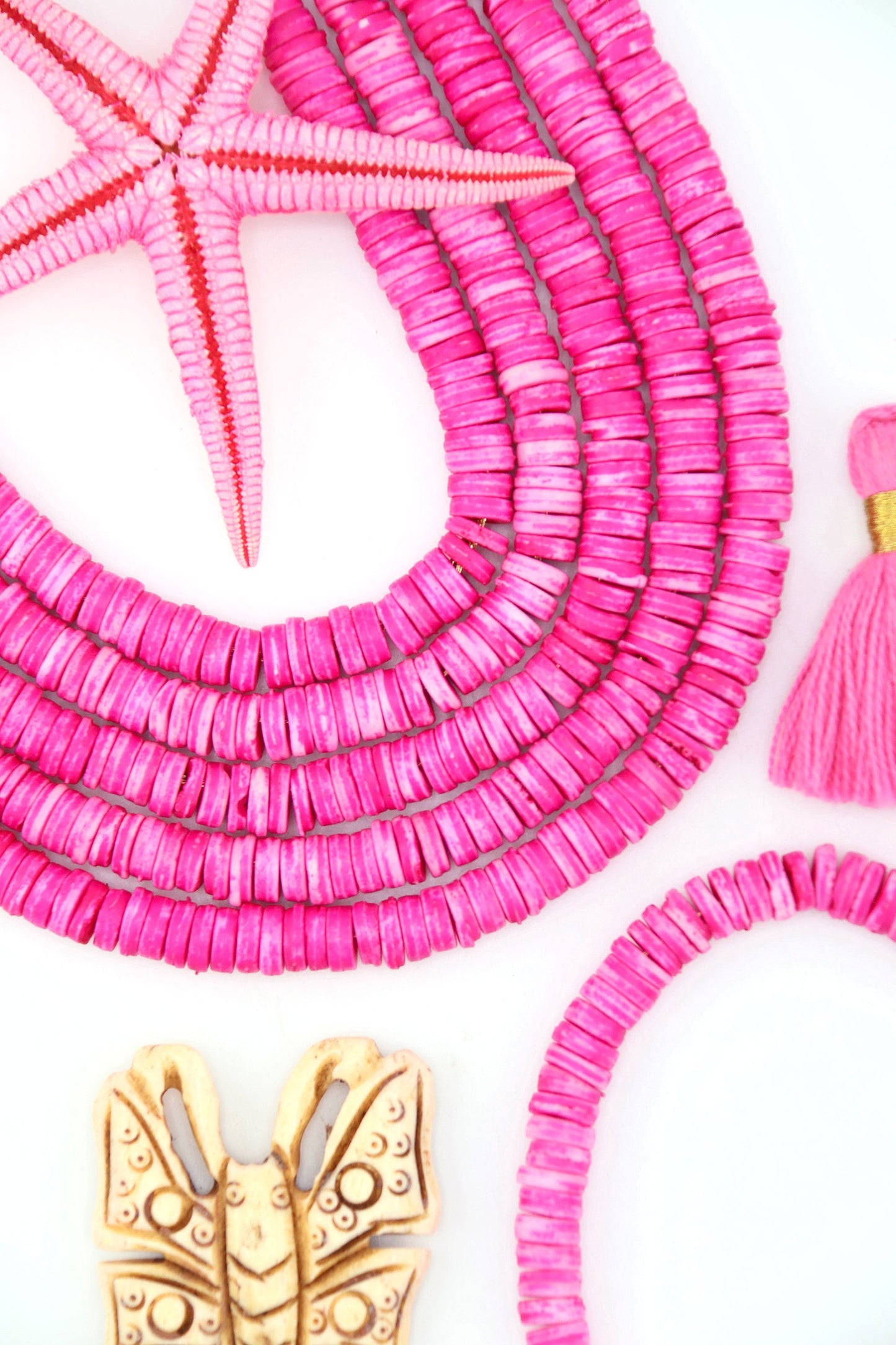 Bright Pink Bone Heishi Disc Beads, 7mm, 100+ beads