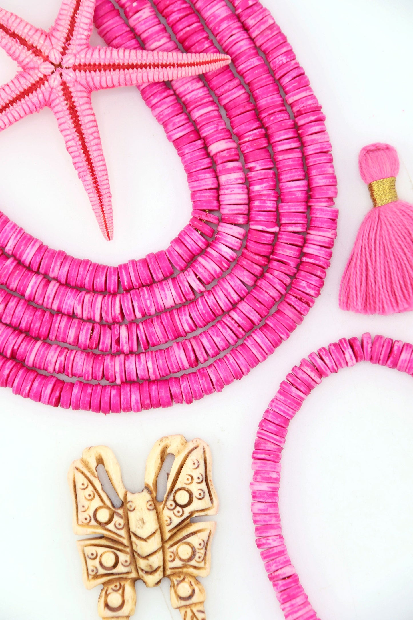 Bright Pink Bone Heishi Disc Beads, 7mm, 100+ beads