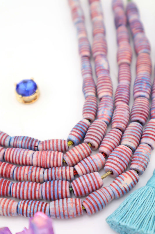 Bone Beads: Purple Aurora Barrel Carved Tube Beads, 8x12mm