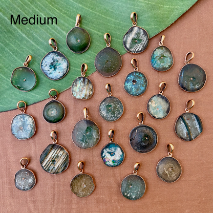 Roman Glass Round Pendants - 1 Piece