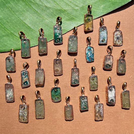 Roman Glass Rectangle Pendants - 1 Piece