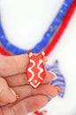 Red & White Striped Fish Pendant: Hand Carved Bone, 1.5", 3 Charms