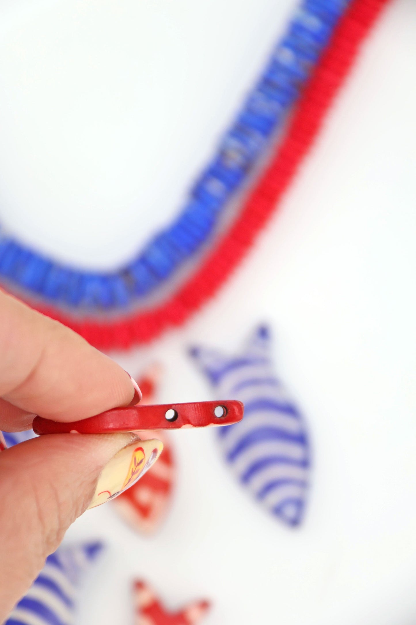 Red & White Striped Fish Pendant: Hand Carved Bone, 1.5", 3 Charms