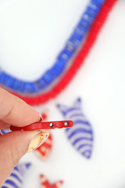 Red & White Striped Fish Pendant: Hand Carved Bone, 1.5", 3 Charms