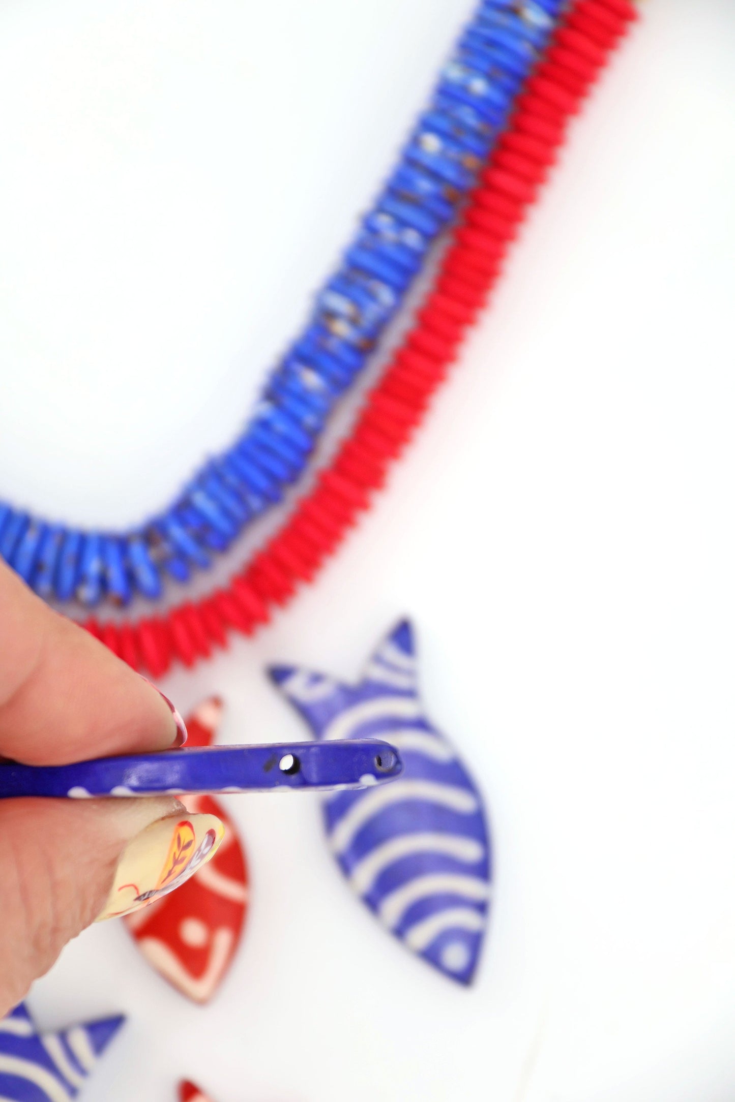 Red & White Striped Fish Pendant: Hand Carved Bone, 1.5", 3 Charms