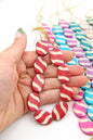 Carved Stripe Flat Oval Bone Beads, 17x24mm, 9 Easter Egg Beads