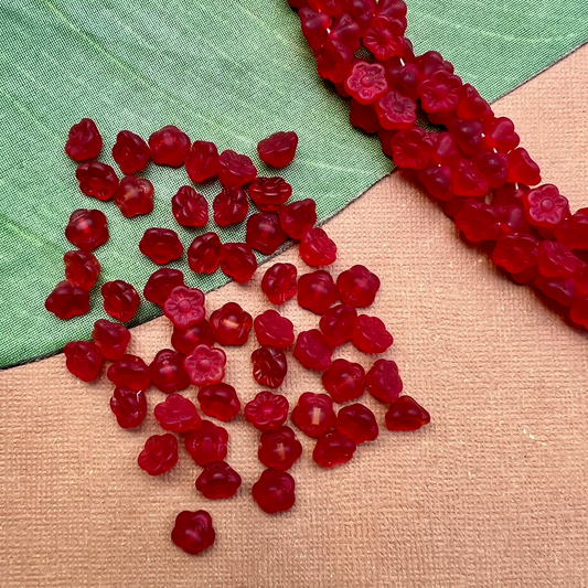 Red Matte Flower Shank Buttons - 50 Pieces