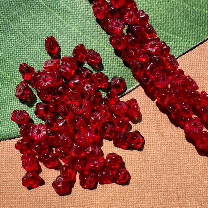 Red Flower Shank Buttons - 50 Pieces