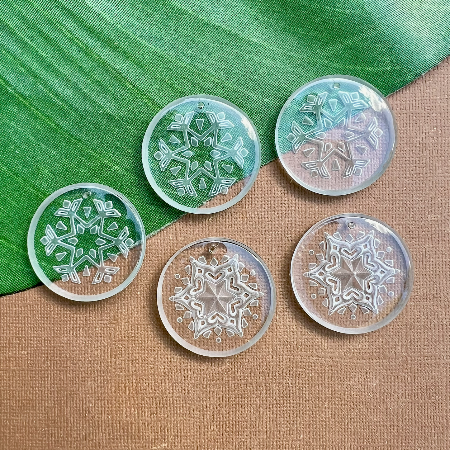 Vintage West German Snowflake Crystal Pendants 35mm - 1 Piece