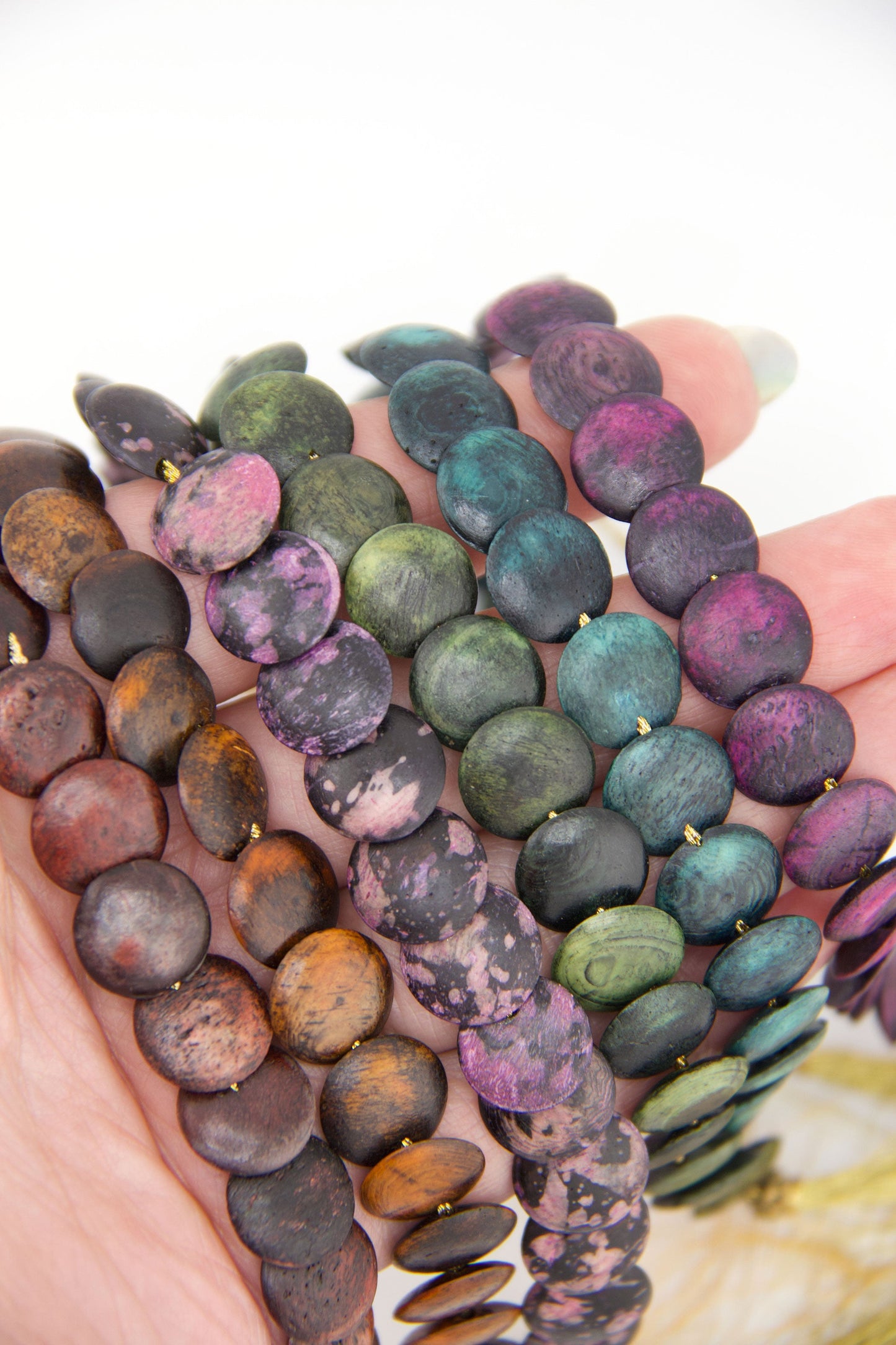 Bead Bundle: Cascading Eclipse Coin Bone Beads, 6 Strands, 12mm, 138 beads