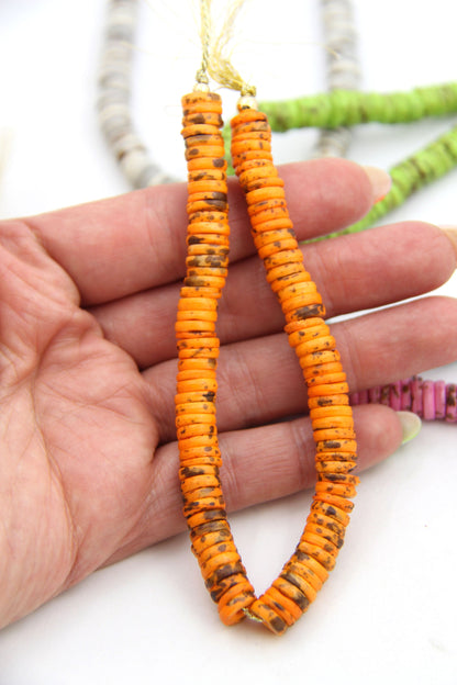 Bright & Speckled Bone Beads: Heishi Disc Spacers, 8x2mm, 90+ beads