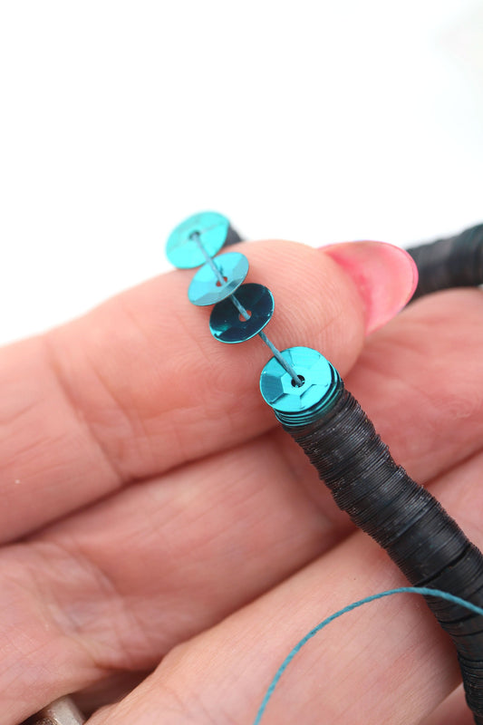 6mm Teal Faceted Vintage French Sequins