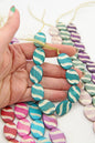 Carved Stripe Flat Oval Bone Beads, 17x24mm, 9 Easter Egg Beads