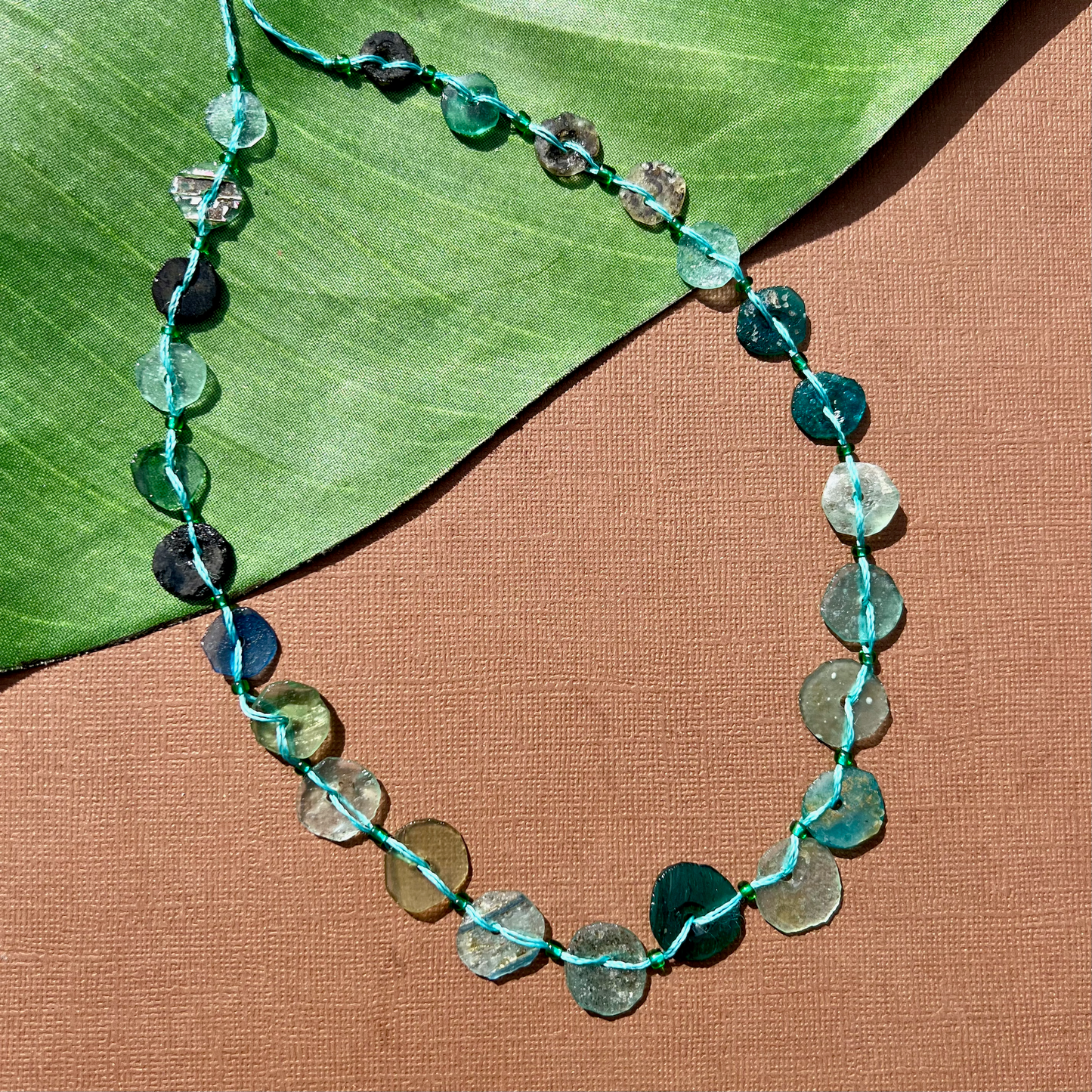 Roman Glass Flat Small Round Bead Strands