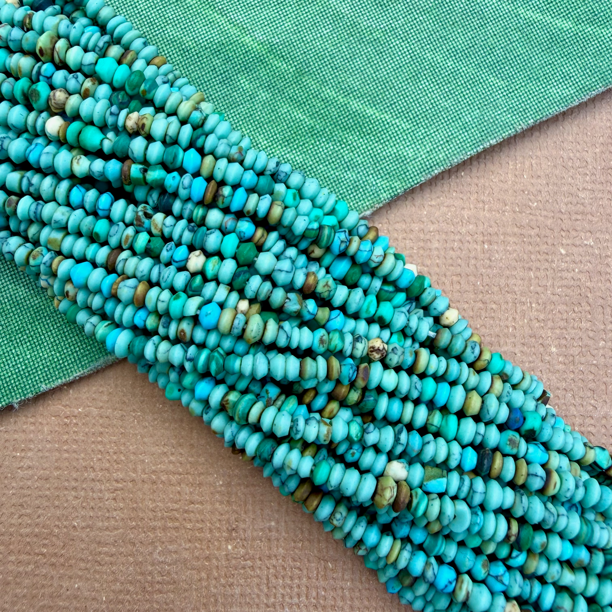 Natural Matrix Turquoise Tiny Saucer Beads - 1 Strand