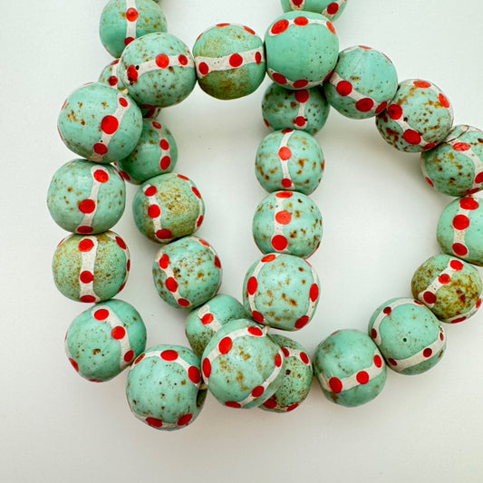 Lampwork Glass 14mm Mint & Poppy