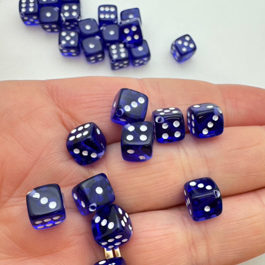 Dice Bead 9mm Royal Purple with White