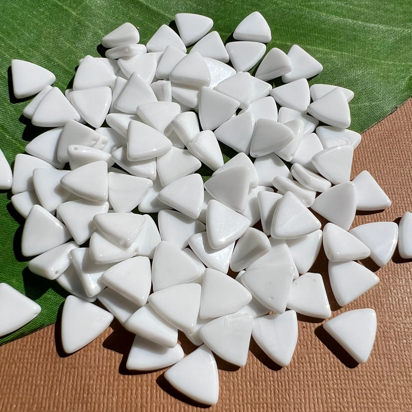 White Triangle Beads - 100 Pieces