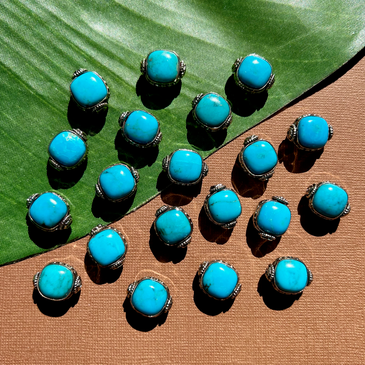 Blue Turquoise Cushion & White Metal Beads