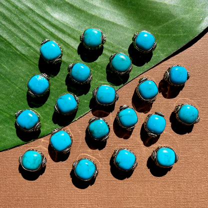 Blue Turquoise Cushion & White Metal Beads