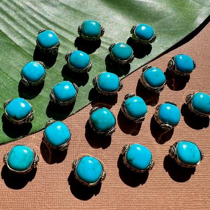 Blue Turquoise Cushion & White Metal Beads