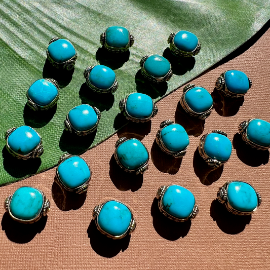 Blue Turquoise Cushion & White Metal Beads