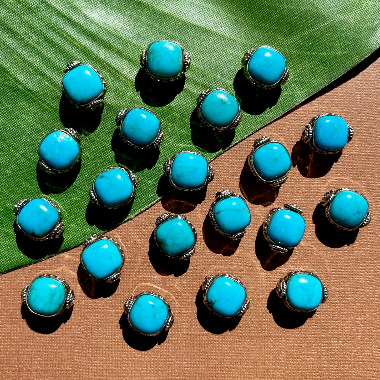 Blue Turquoise Cushion & White Metal Beads