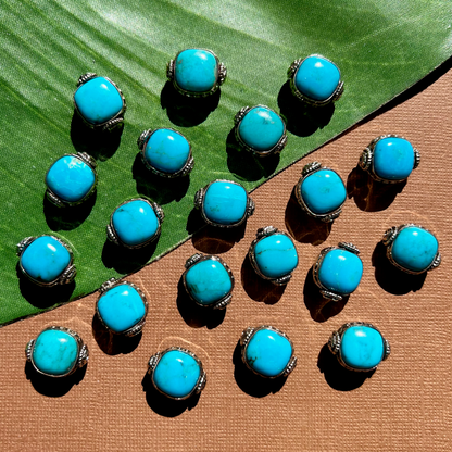 Blue Turquoise Cushion & White Metal Beads