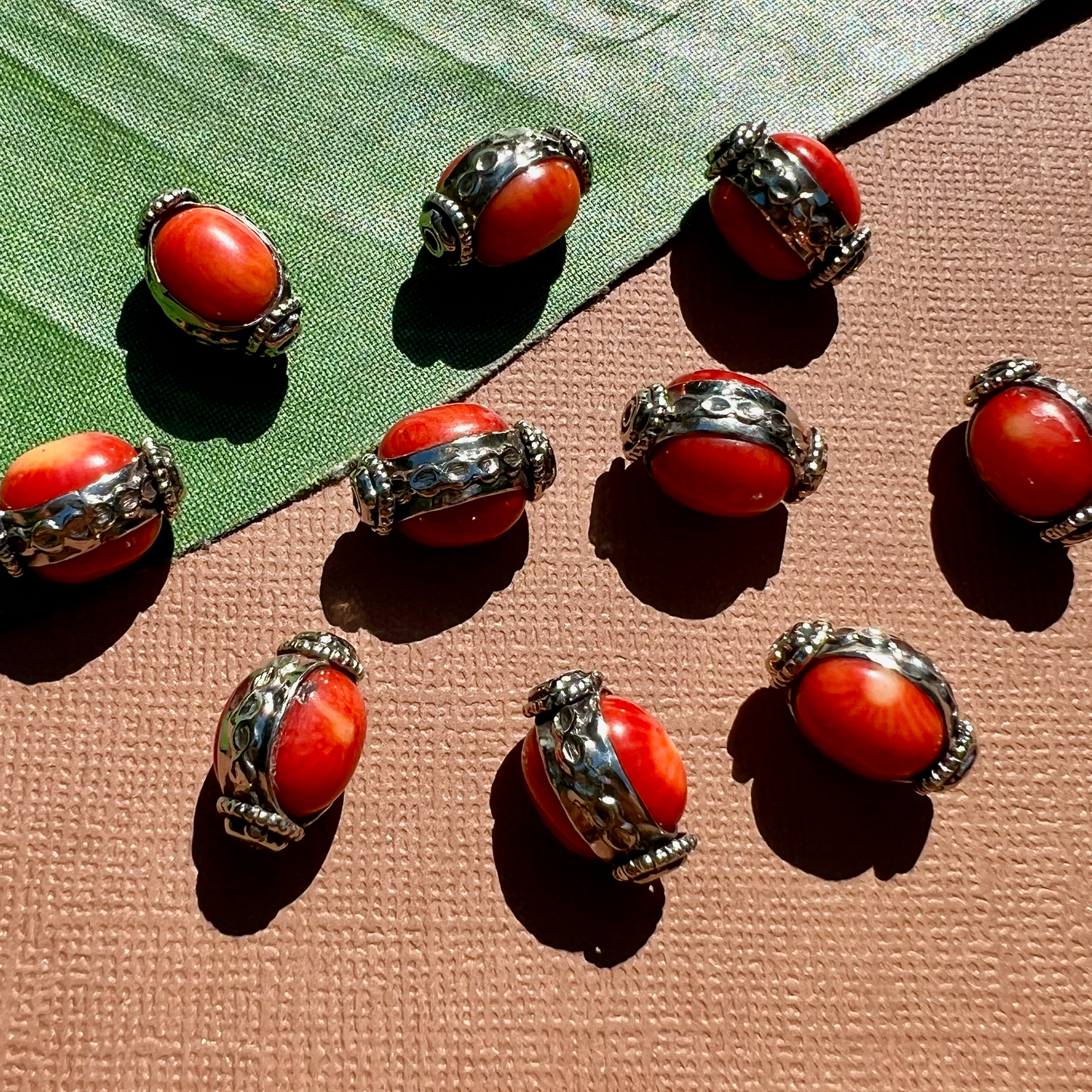 Coral & White Metal Beads