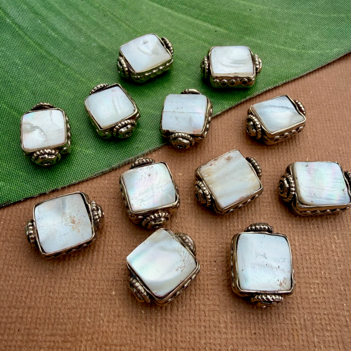 Mother of Pearl & White Metal Square Beads