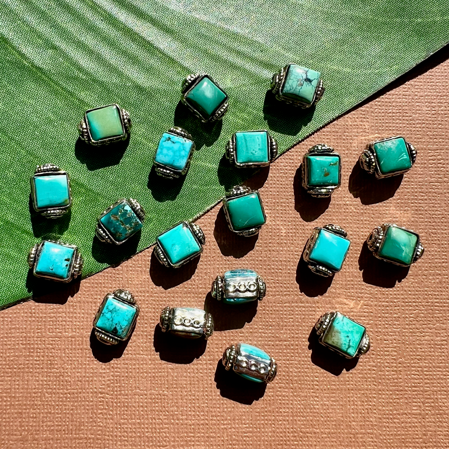 Turquoise & White Metal Beads